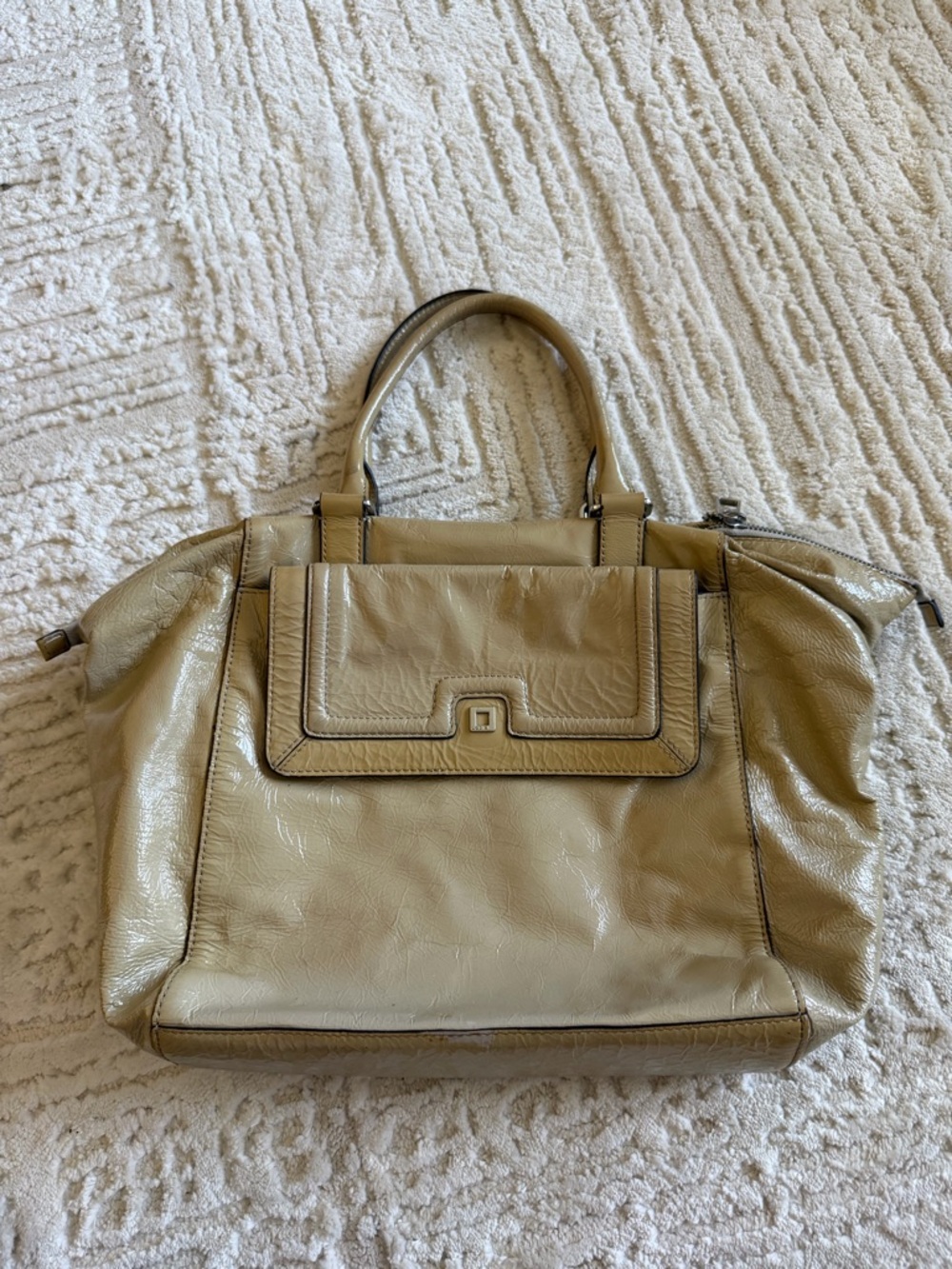 Lodis Vintage Leather Tote Bag Beige Taupe Structured Top Handle Minimalist